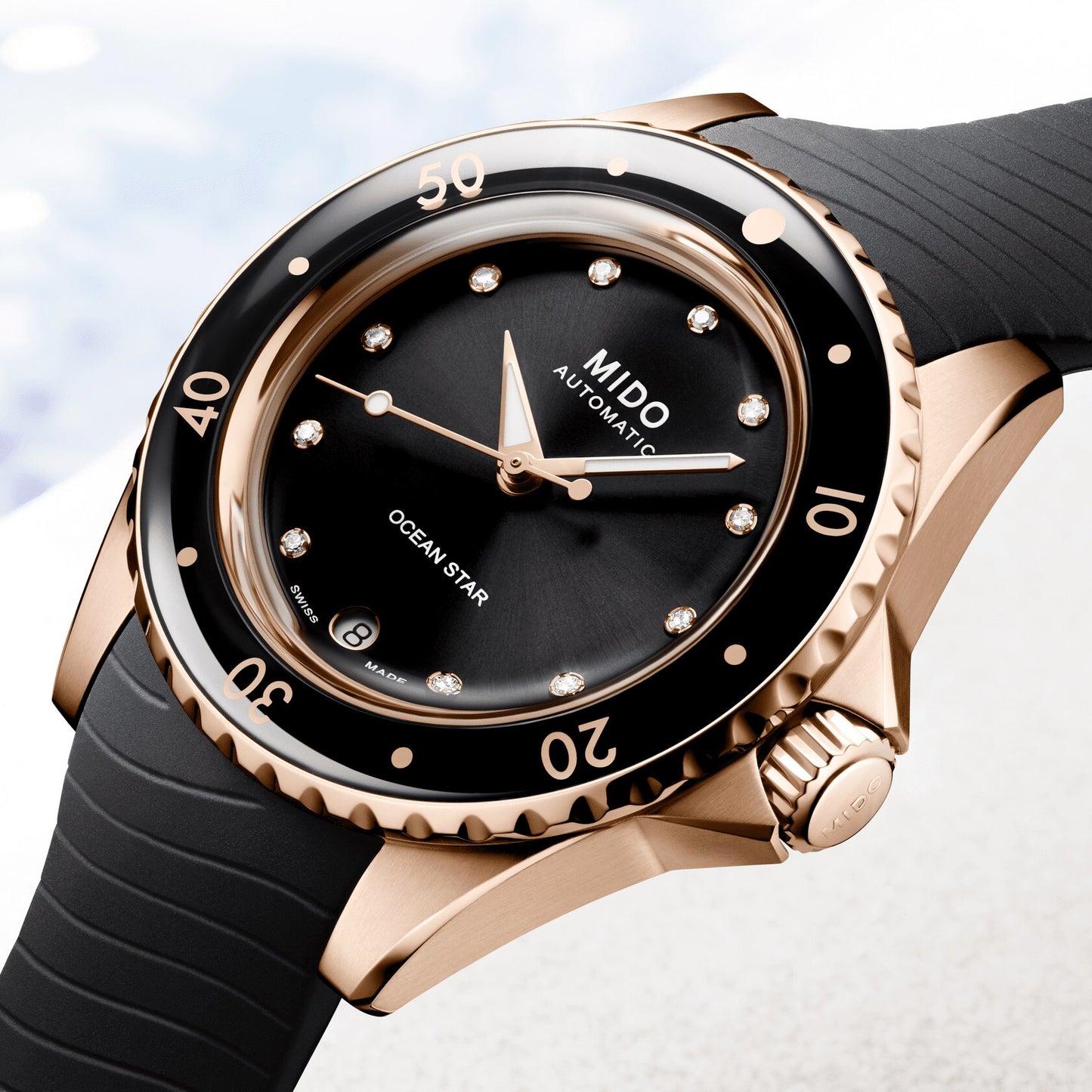 Mido Ocean Star Tribute Lady 36.5mm Black Dial Gold PVD