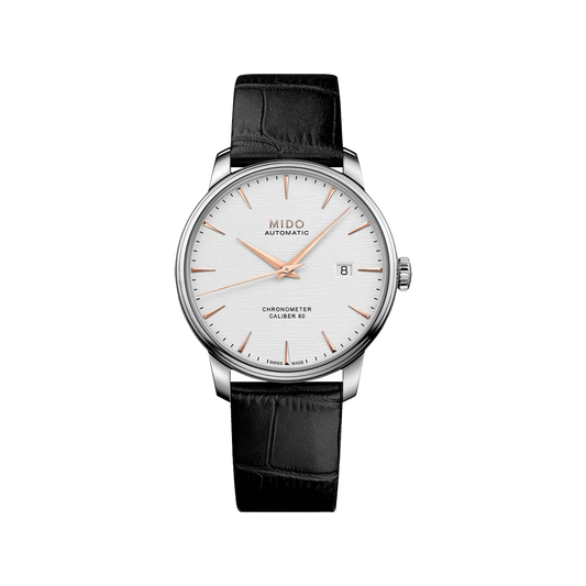 Mido Baroncelli Caliber 80 Chronometer Silicon Gent - Stainless Steel - Black Leather Strap