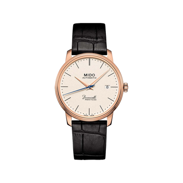 Mido Baroncelli Heritage Gent - Stainless Steel with Rose Gold PVD - Black Leather Strap