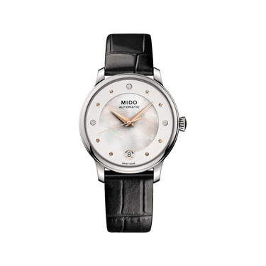 Mido Baroncelli Lady Day & Night - Stainless Steel - Interchangeable Black Leather Strap and Red Glossy Leather Strap