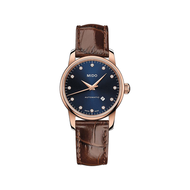 Mido Baroncelli Midnight Blue Lady - Stainless Steel with Rose Gold PVD  - Brown Leather Strap