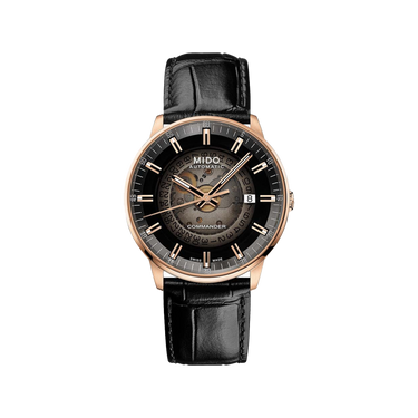 Mido Commander Gradient - Stainless Steel with Rose Gold PVD - Black Leather Strap