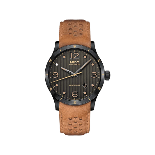 Mido Multifort Adventure - Stainless Steel with Anthracite PVD - Brown Patina Leather Strap