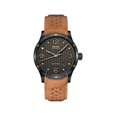 Mido Multifort Adventure - Stainless Steel with Anthracite PVD - Brown Patina Leather Strap