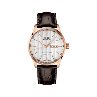 Mido Multifort Chronometer - Stainless Steel with Rose Gold PVD - Brown Leather Strap