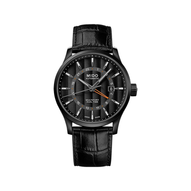 Mido Multifort Dual Time - Stainless Steel with Black PVD - Black Leather Strap