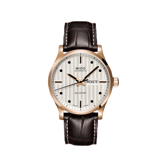 Mido Multifort Gent - Stainless Steel with Rose Gold PVD - Brown Leather Strap