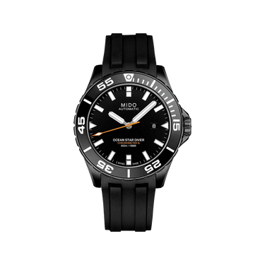 Mido Ocean Star Diver 600 - Black DLC - Black Rubber Strap