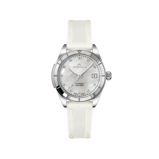 NORQAIN Adventure Sport Mother of Pearl 37mm - White Rubber Strap