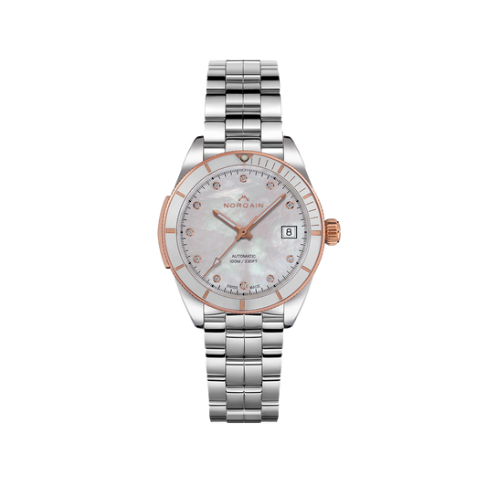 NORQAIN Adventure Sport Mother of Pearl with Diamonds 37mm - Stainless Steel Bracelet