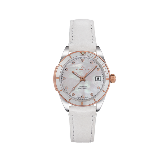NORQAIN Adventure Sport Mother of Pearl with Diamonds 37mm - White Normaine Strap