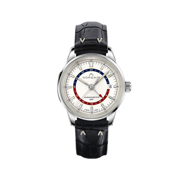 NORQAIN Freedom 60 GMT White 40mm - Black Croco-Style Rubber Strap