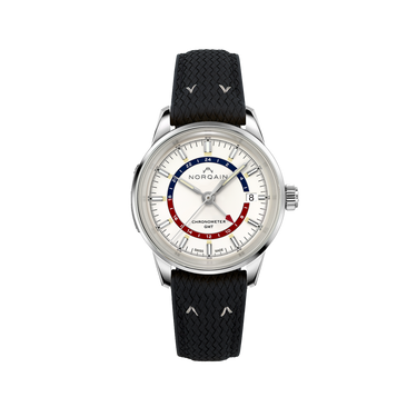 NORQAIN Freedom 60 GMT White 40mm - Black Perlon Rubber Strap