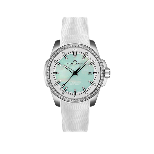 NORQAIN Independence Mother of Pearl Diamonds 40mm - White Rubber Strap