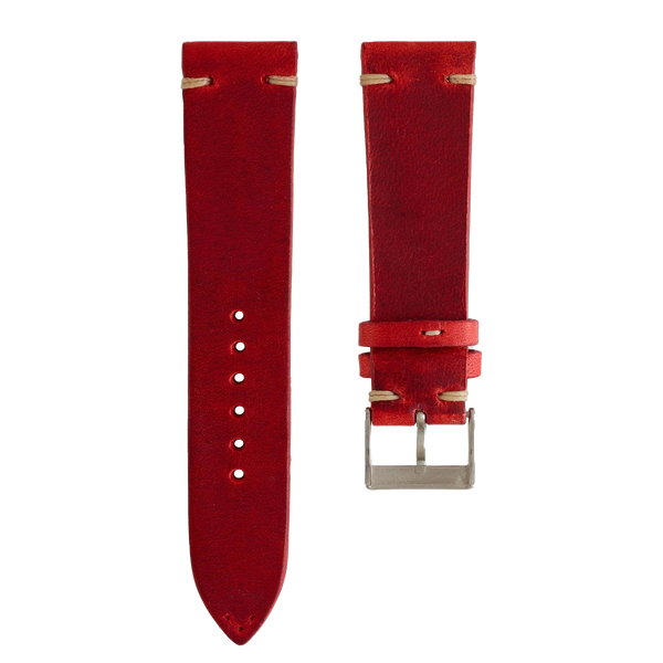 Time+Tide Red Cream Stitch Vintage Leather Watch Strap – Time+