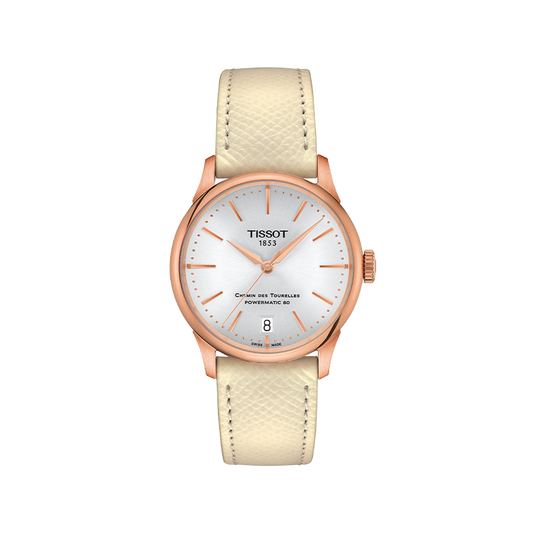 Tissot Chemin des Tourelles Powermatic 80 34mm - Rose Gold and Beige Leather