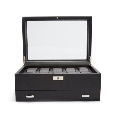 Wolf Viceroy 10 Pc Watch Box W/ Drawer Black