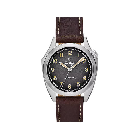 Zodiac Olympos STP 1-11 Swiss Automatic Three-Hand Brown Leather Watch