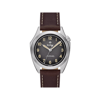 Zodiac Olympos STP 1-11 Swiss Automatic Three-Hand Brown Leather Watch