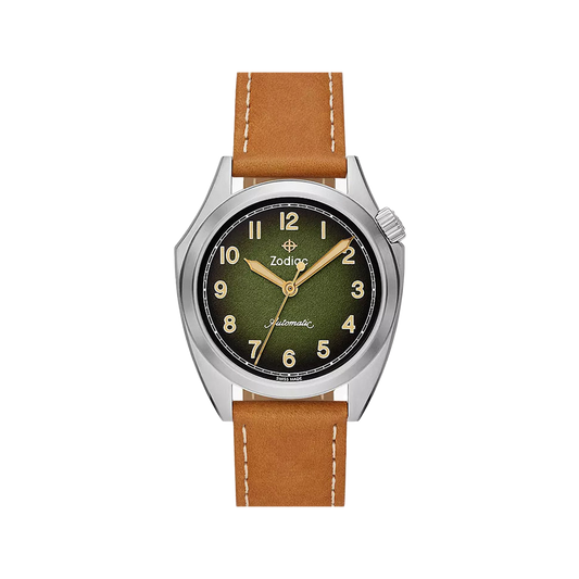 Zodiac Olympos STP 1-11 Swiss Automatic Three-Hand Brown Leather Watch