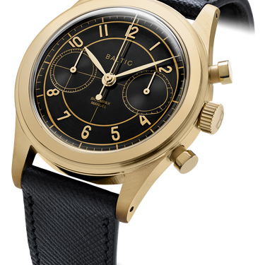 Baltic Bicompax 002 Gold PVD - Stitched Saffiano Black Strap