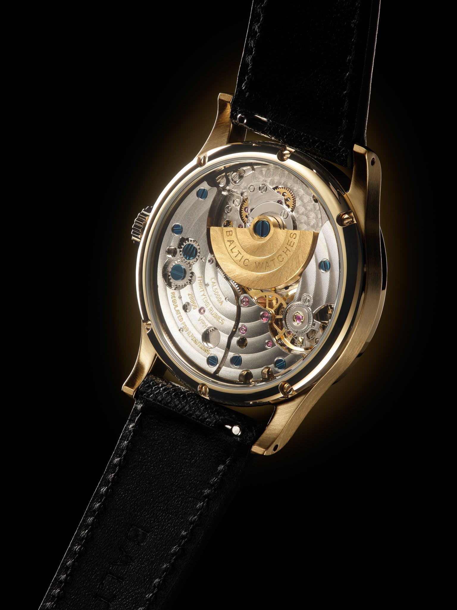 Baltic MR01 Gold PVD 36mm - Stitched Saffiano Black Strap