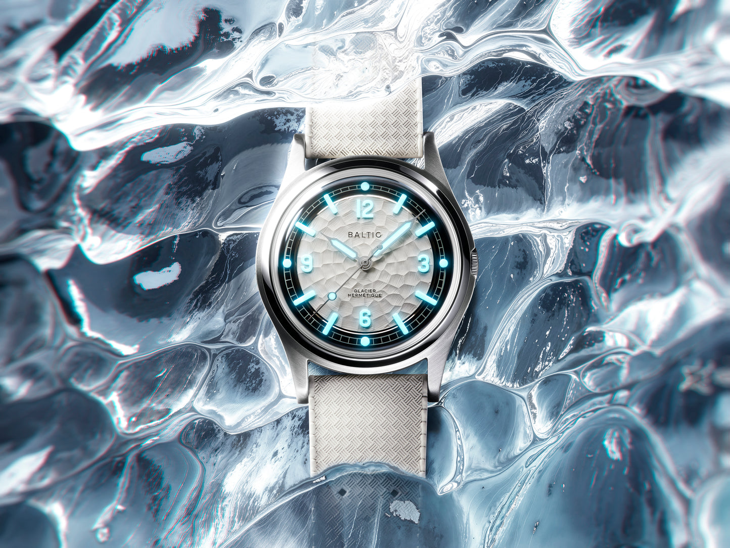 Pre-Order: Baltic Hermétique Glacier White Dial - White Tropic Strap - Limited Edition