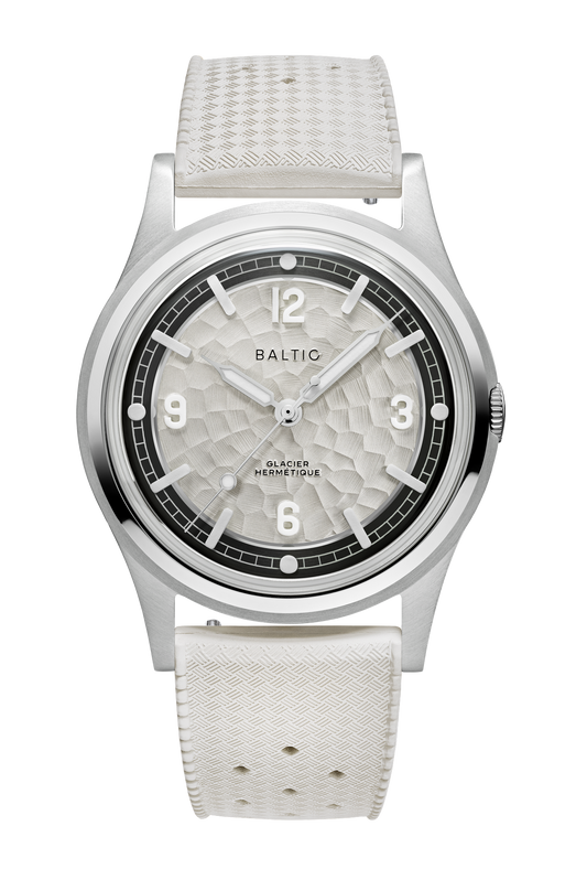 Pre-Order: Baltic Hermétique Glacier White Dial - White Tropic Strap - Limited Edition