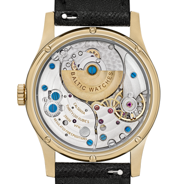 Baltic MR01 Gold PVD 36mm - Stitched Saffiano Black Strap