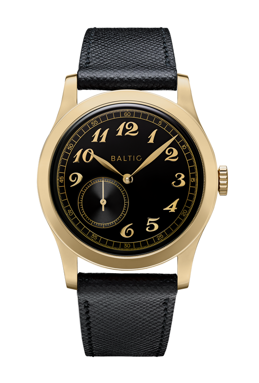 Baltic MR01 Gold PVD 36mm - Stitched Saffiano Black Strap
