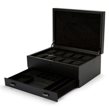 Wolf British Racing 10 Piece Watch Box with Drawer Black