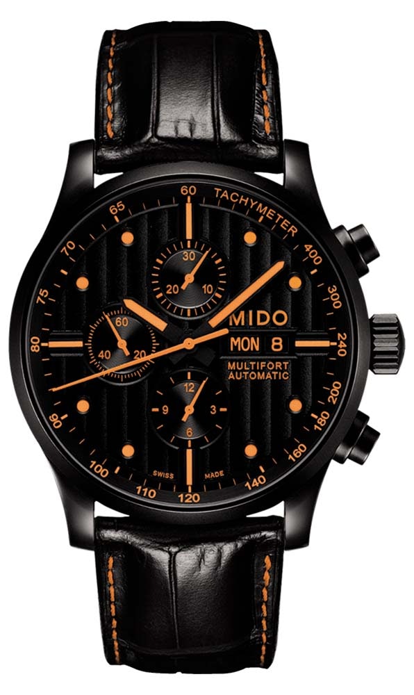Mido Multifort Chronograph Special Edition - Stainless Steel with Black PVD - Interchangeable Black & Orange Leather Strap