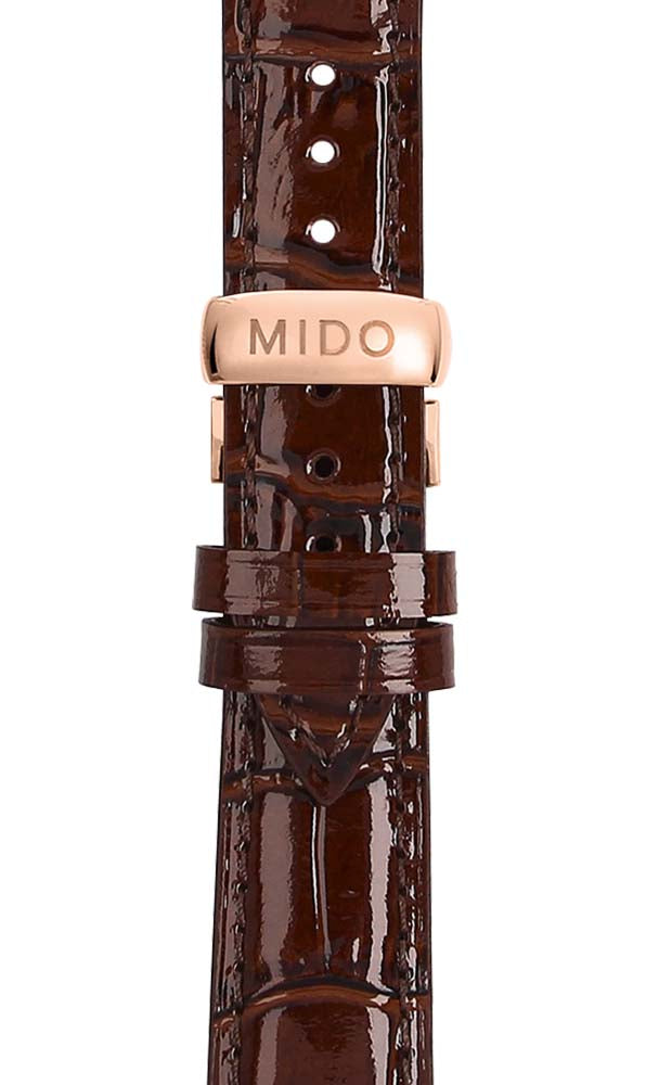 Mido Baroncelli Diamonds - Stainless Steel with Rose Gold PVD Coating - Brown Leather Strap