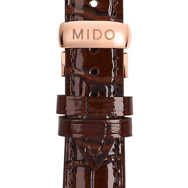 Mido Baroncelli Diamonds - Stainless Steel with Rose Gold PVD Coating - Brown Leather Strap