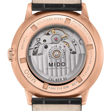 Mido Commander Gradient - Stainless Steel with Rose Gold PVD - Black Leather Strap