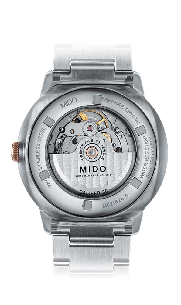 Mido Commander Big Date - Stainless Steel with Rose Gold PVD - Stainless Steel Strap