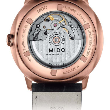 Mido Commander Big Date - Stainless Steel with Rose Gold PVD - Black Leather Strap