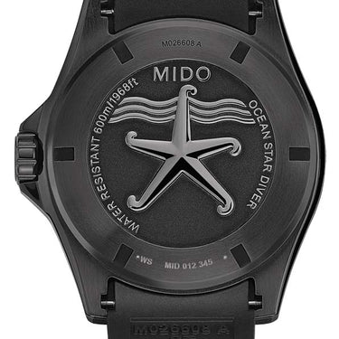 Mido Ocean Star Diver 600 - Black DLC - Black Rubber Strap