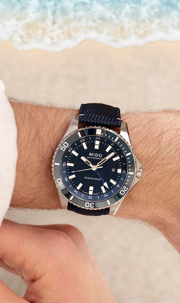 Mido Ocean Star GMT - Stainless Steel and Ceramic Bezel - Blue Fabric Strap