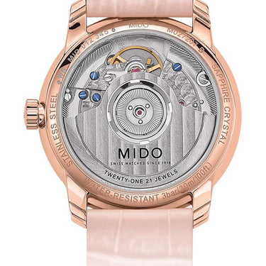 Mido Baroncelli Heritage Lady - Stainless Steel with Rose Gold PVD - Pink Leather Strap