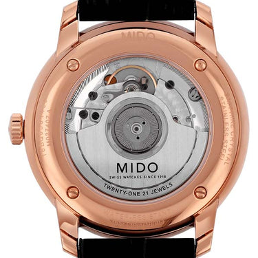 Mido Baroncelli Heritage Gent - Stainless Steel with Rose Gold PVD - Black Leather Strap