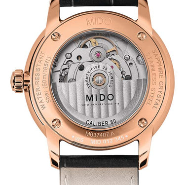 Mido Baroncelli Signature - Stainless Steel with Rose Gold PVD - Black Leather Strap