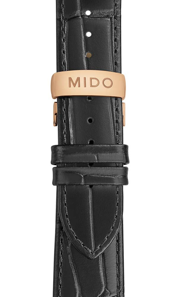 Mido Baroncelli Signature - Stainless Steel with Rose Gold PVD - Black Leather Strap