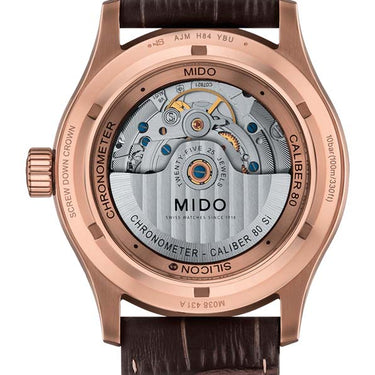 Mido Multifort Chronometer - Stainless Steel with Rose Gold PVD - Brown Leather Strap