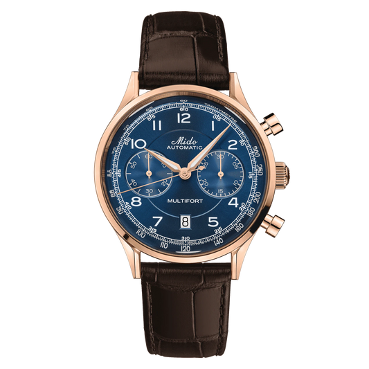 Mido Multifort Patrimony - Stainless Steel with Rose Gold PVD - Brown Leather Strap