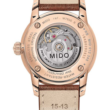 Mido Baroncelli Midnight Blue Lady - Stainless Steel with Rose Gold PVD  - Brown Leather Strap