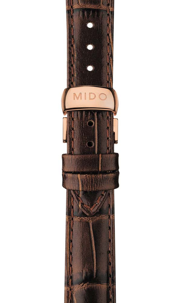 Mido Baroncelli Midnight Blue Lady - Stainless Steel with Rose Gold PVD  - Brown Leather Strap