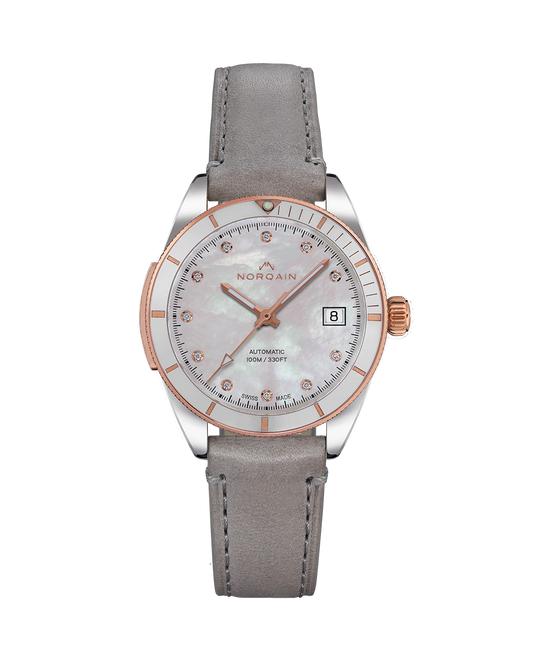 NORQAIN Adventure Sport Mother of Pearl with Diamonds 37mm - Cenere Normaine Strap