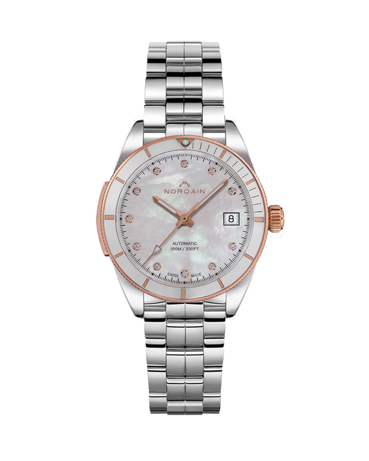 NORQAIN Adventure Sport Mother of Pearl with Diamonds 37mm - Stainless Steel Bracelet