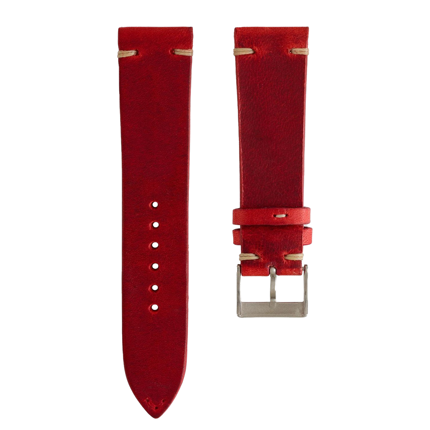 Time+Tide Red + Cream Stitch Vintage Leather Watch Strap
